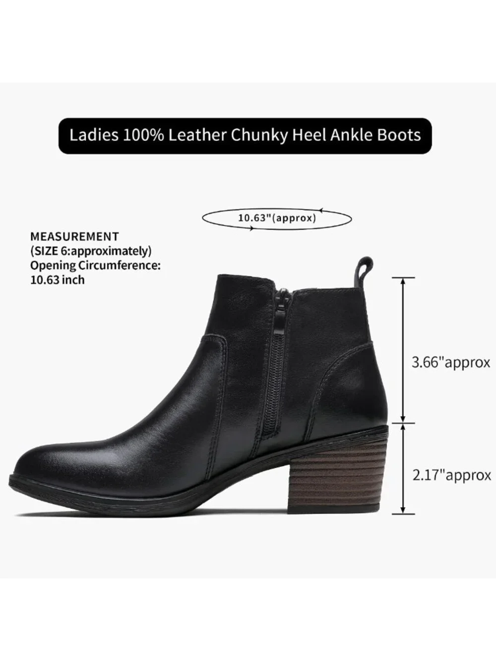 Stylish Women's Leather Ankle Boots, Low Heel Short Booties with Zipper Closure